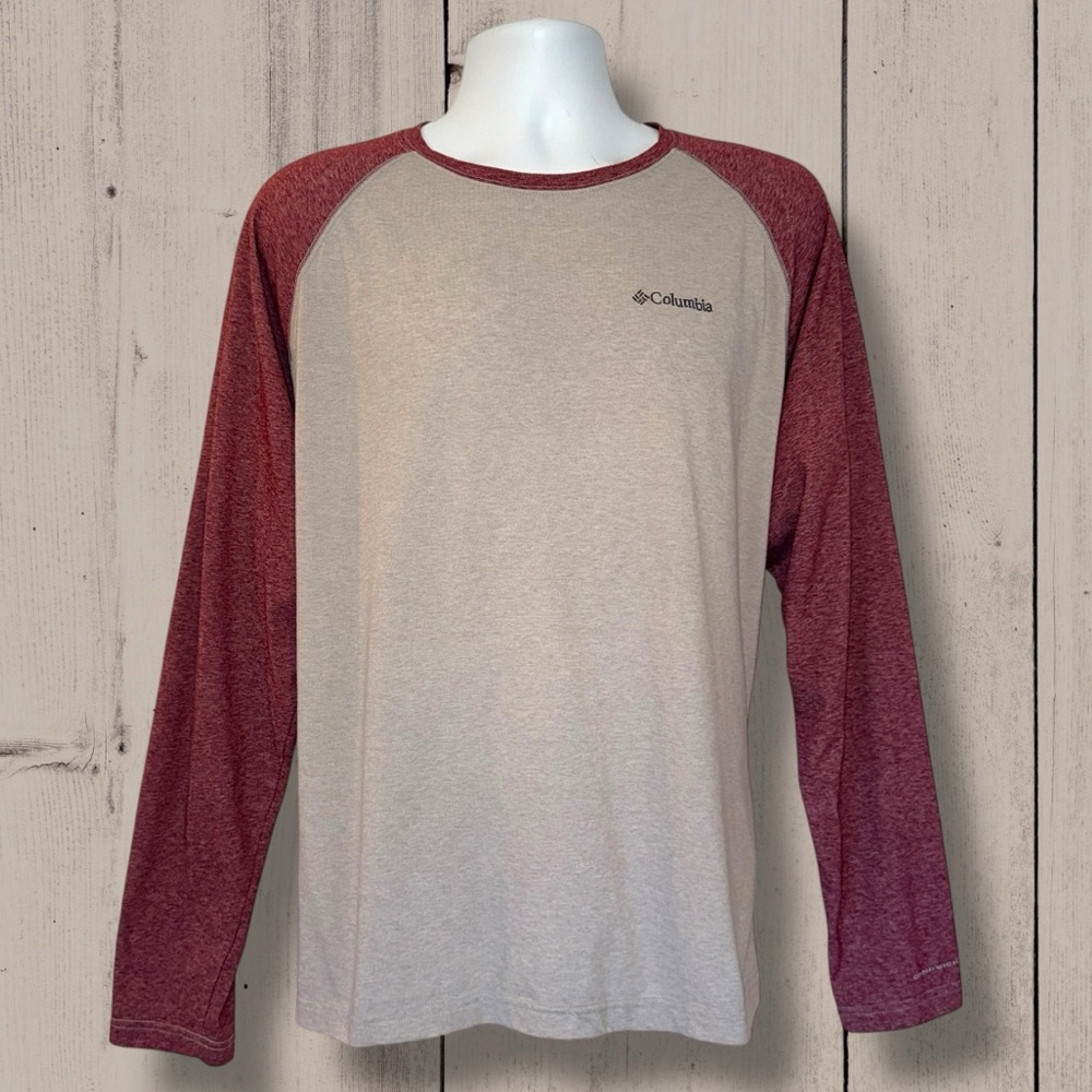 Columbia Omni-Wick Long Sleeve Raglan Performance Shirt XXL Wine/Oatmeal